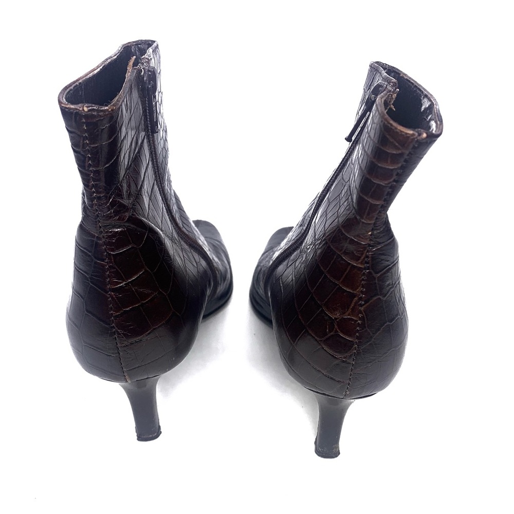 Talbots Embossed Leather Crocodile Snakeskin Ankle Boots - Picture 3 of 9